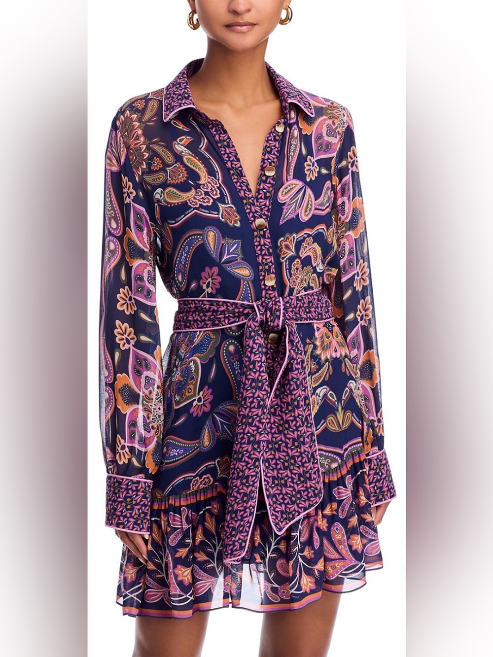 FARM Rio Navy Paisley Print Mini Dress with Pink & Orange Accents